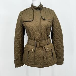 Burberry Quilted Coat Winter Down Finsbridge Plaid Jacket Check Olive Green XS